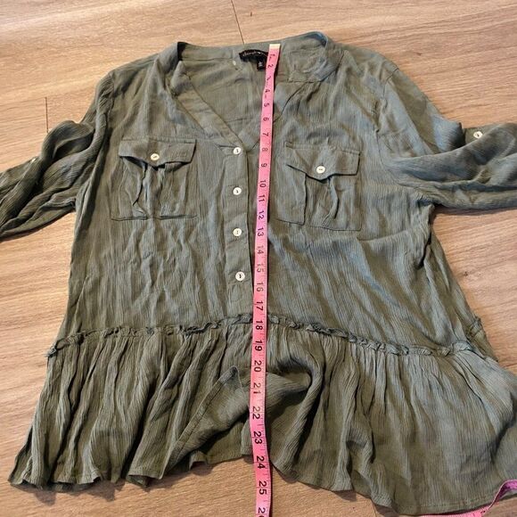 Derek Heart green rayon button front pullover women's shirt size large - Picture 5 of 8